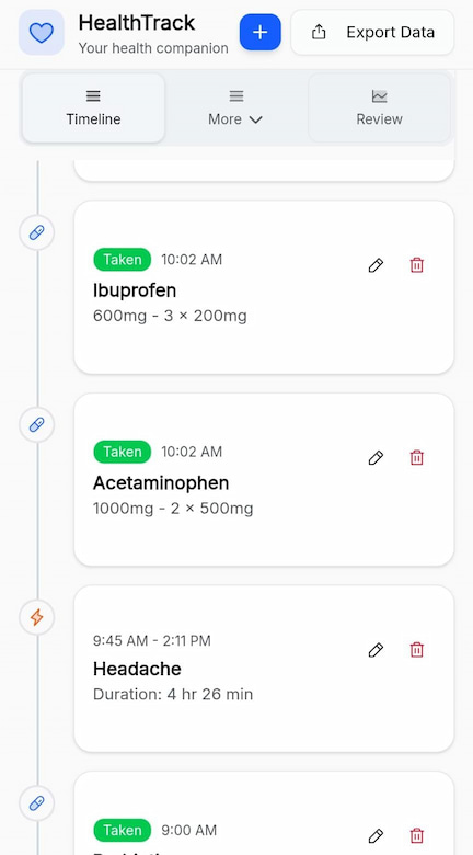 A screenshot of the health tracking mobile application this post is about.